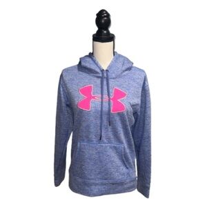 ~Under Armour Heathered Blue Hoodie with Vibrant Pink Logo